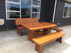 1005: Table, 1 Bench Seat with Back, 1 Bench Seat