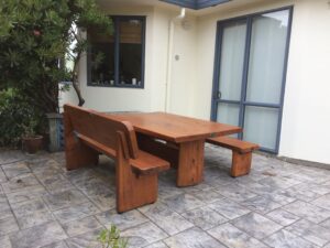 1005: Table, 1 Bench Seat with Back, 1 Bench Seat